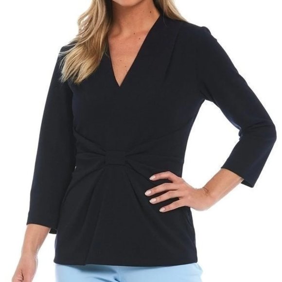 PRESTON YORK Navy Blue, 3/4 Sleeve, Bow waist top sz M - Picture 1 of 13